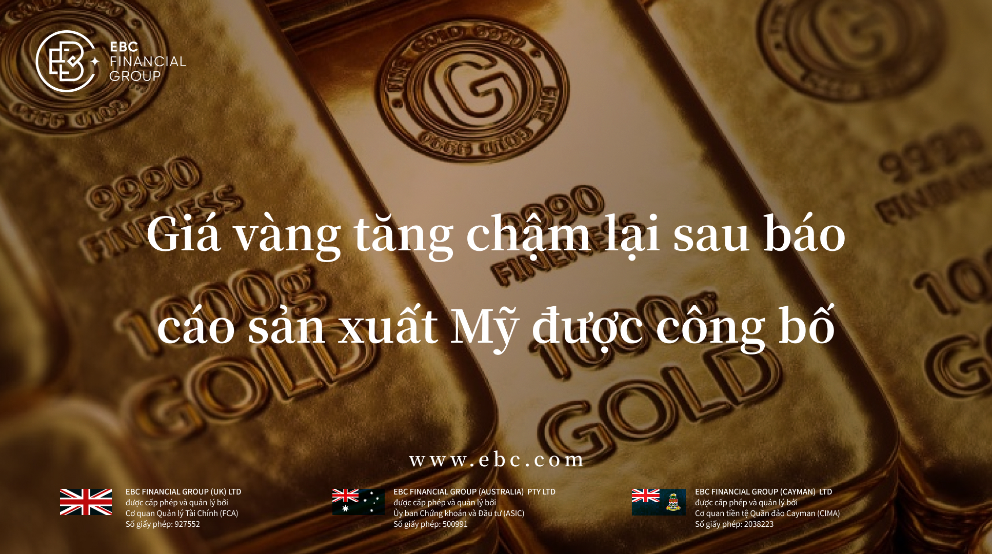 Giá vàng tăng chậm lại sau báo cáo sản xuất Mỹ