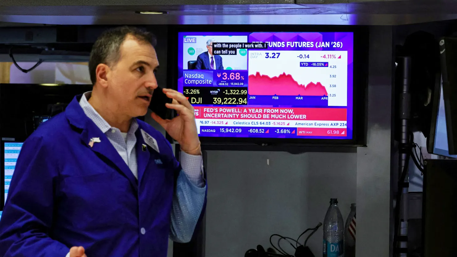 A trader works on the floor at the New York Stock Exchange (NYSE) in New York City, U.S., April 4, 2025.  REUTERS/Brendan McDermid