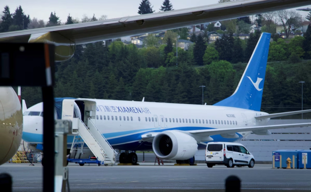 Một chiếc Boeing 737 MAX mới cho hãng hàng không Xiamen Airlines tại sân bay quốc tế King County, Seattle, Washington, Mỹ, ngày 19/4. Ảnh: Reuters