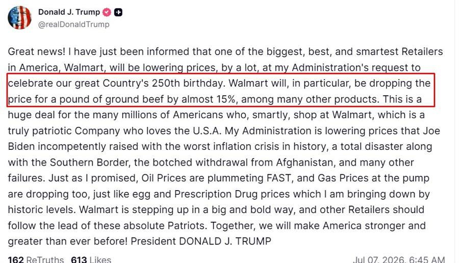 Trump Walmart thịt bò xay